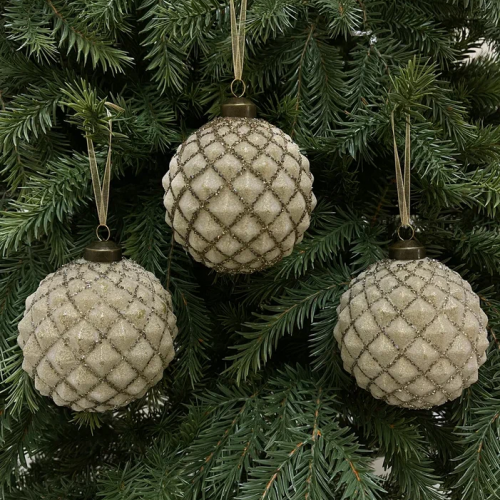 Набор винтажных стеклянных шаров Дворцовые тайны 100 мм., шампань, 6 шт., Christmas DeLuxe (13042)