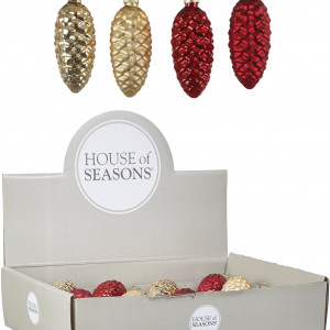 Набор стеклянных шишек Клад Белки 10*5 см., 12 шт., золото и красный, Christmas DeLuxe (86462)