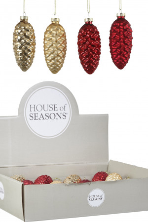 Набор стеклянных шишек Клад Белки 10*5 см., 12 шт., золото и красный, Christmas DeLuxe (86462)