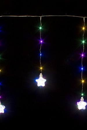 Гирлянда бахрома Звезда 3*0,7*0,5 м., 10 разноцветных LED ламп, прозрачный провод, Winner (m.02.4T.10L-8Star)
