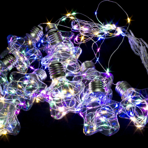 Гирлянда бахрома Звезда 3*0,7*0,5 м., 10 разноцветных LED ламп, прозрачный провод, Winner (m.02.4T.10L-8Star)