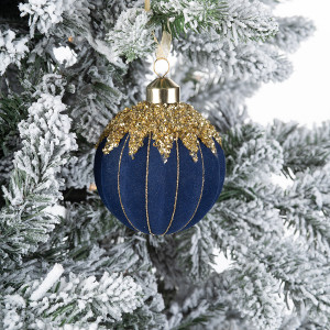 Винтажный стеклянный шар Царский сапфир 8 см., 1 шт., Karlsbach (12698)