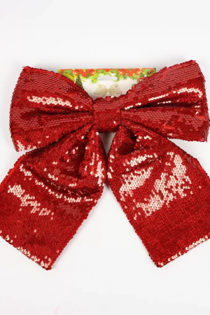 Бант Гретта 25x28 см., 1 шт., красный, пайетки, Christmas DeLuxe (14250)