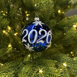 Стеклянный шар 2026 год 95 мм., синий, стекло, Ёлочка (С309/1)