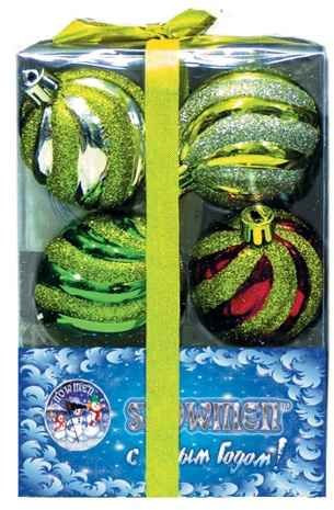 Шар новогодний, пластик 6 шт., (витой, 6 см., разноцветн.) Snowmen (Е0082)