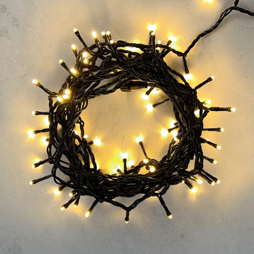 Светодиодная нить 100 теплых белых LED ламп, 10 м., 24В, черный провод ПВХ, LTC (PST100-11-1WW)