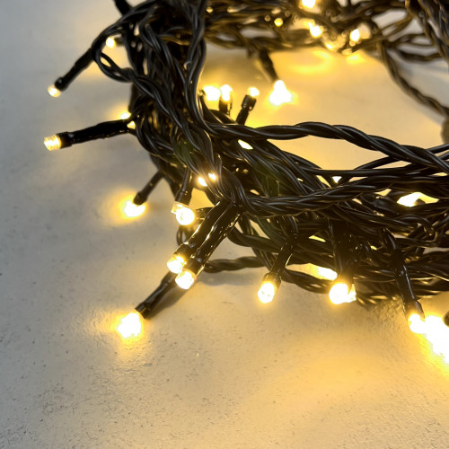 Светодиодная нить 100 теплых белых LED ламп, 10 м., 24В, черный провод ПВХ, LTC (PST100-11-1WW)