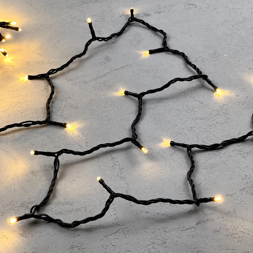 Светодиодная нить 100 теплых белых LED ламп, 10 м., 24В, черный провод ПВХ, LTC (PST100-11-1WW)