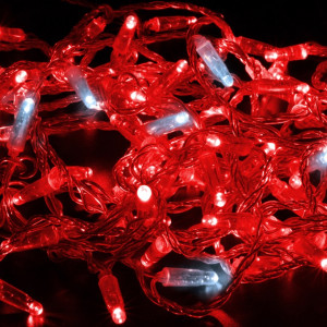 Светодиодная нить 100 красных LED ламп, 10 м., 24В, мерцание, прозрачный провод ПВХ, Teamprof (TPF-S10CF-24V-CT/R)