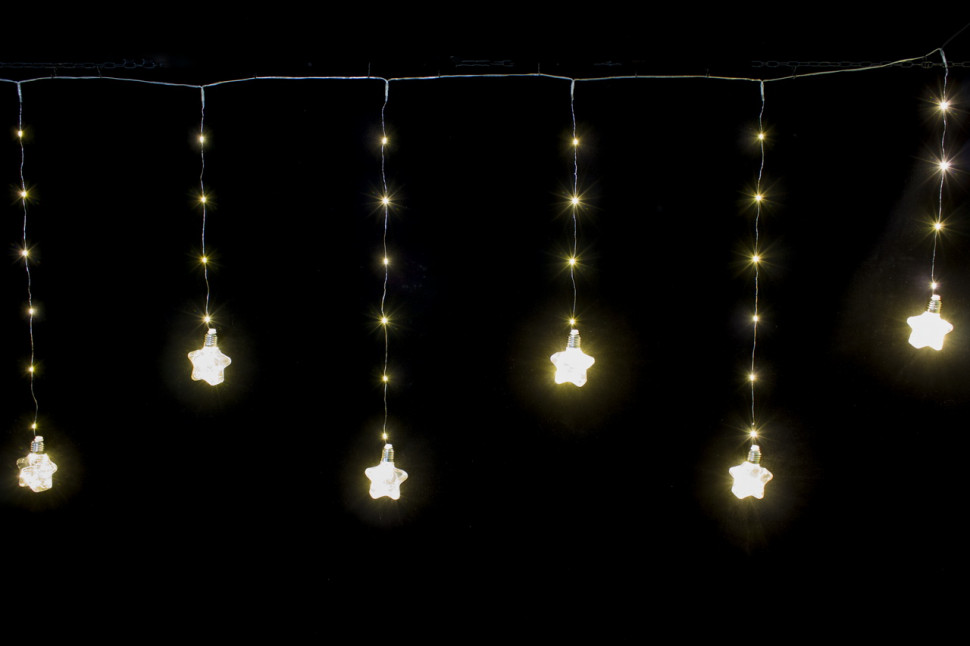 Гирлянда бахрома Звезда 3*0,7*0,5 м., 10 теплых-белых LED ламп, прозрачный провод, Winner Light (ww.02.4T.10L-8Star)