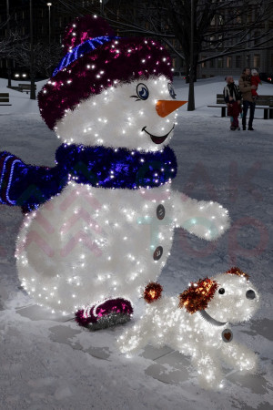 Светодиодная фигура из мишуры Снеговик на прогулке с Шариком 2.07 м., Conso (3DGR810)