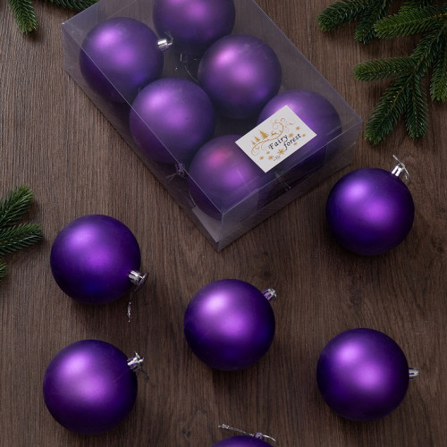 Набор пластиковых шаров Анет 80 мм., фиолетовый матовый, 6 шт., ЕлкиТорг (150311)