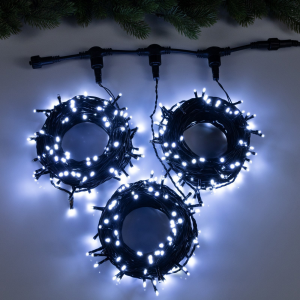 Гирлянда Клип-лайт 3 нити по 20 м., IP44, УМС, 399 холодных белых LED, мерцание, 24 В, Luazon Lighting  (964211)