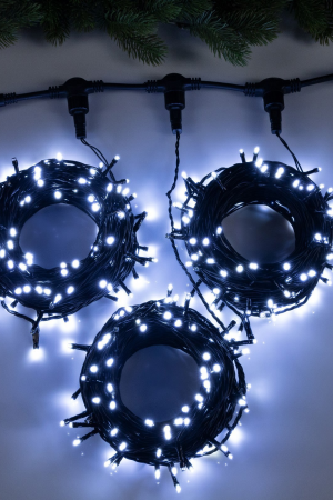 Гирлянда Клип-лайт 3 нити по 20 м., IP44, УМС, 399 холодных белых LED, мерцание, 24 В, Luazon Lighting  (964211)