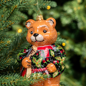 Елочное украшение Мишка с балалайкой хохлома, стекло, 15 см., 1 шт., Витус (59131)