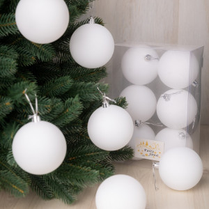 Набор пластиковых шаров Анет 80 мм., белый матовый, 6 шт., ЕлкиТорг (150312)