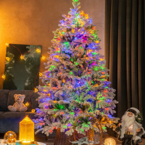 Искусственная елка Аляска заснеженная 180 см., 310 мульти.теплых белых ламп, литая+пвх, ЕлкиТорг (195180)