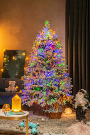 Искусственная елка Аляска заснеженная 180 см., 310 мульти.теплых белых ламп, литая+пвх, ЕлкиТорг (195180)