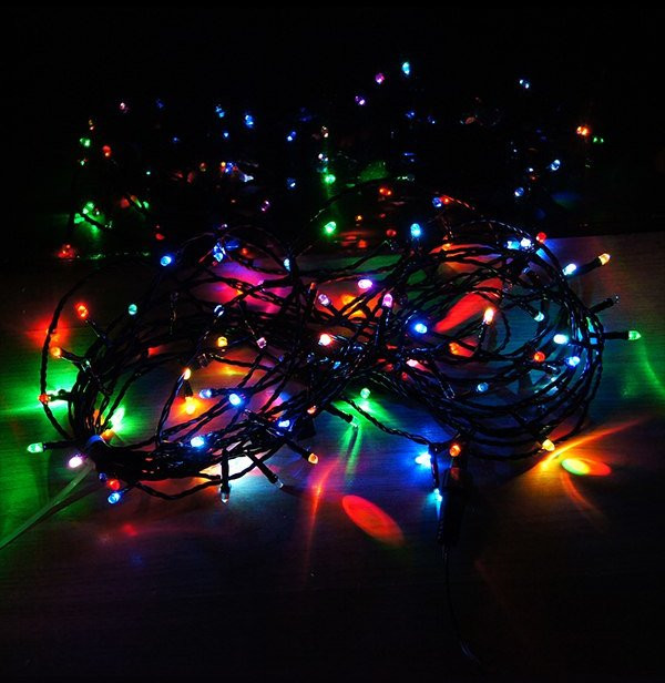 Светодиодная гирлянда, 500 разноцветных LED ламп, контроллер, длина 19 м, черный провод PVC (Led500-Color-Black) 