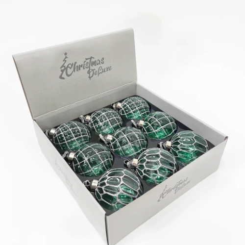 Набор винтажных стеклянных шаров Блестящий изумруд 80 мм., изумрудный, 9 шт., Christmas DeLuxe (13044)