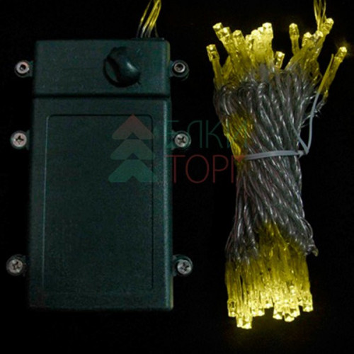 Светодиодная гирлянда 5 м., 3 батарейки типа D 4.5V, 50 LED ламп цвета шампань, таймер, прозрачный провод, LTC (EST50-4W10-8CH)