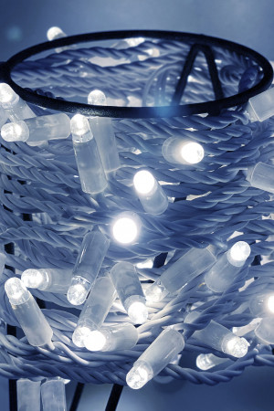 Светодиодная нить 100 холодных белых LED ламп, 10 м., 24В, статика, белый провод ПВХ, Teamprof (TPF-S10C-24V-CW/W)