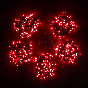 Комплект мерцающих гирлянд на деревья 100 м., 5 лучей по 20 м, 24V, 1000 красных LED ламп, черный ПВХ, LTC (KDD1000BLW-11-1R)
