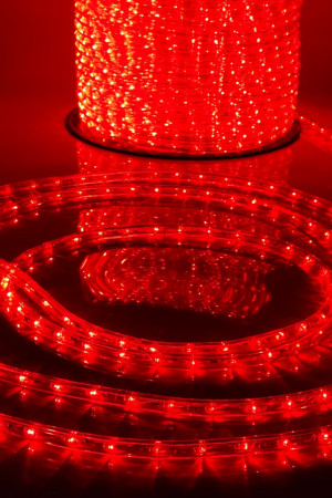 Дюралайт светодиодный 2-х проводной, диаметр 13 мм., 220В, красные LED лампы 36 шт на 1 м., бухта 100 м., статика, Teamprof (TPF-DL-2WH-100-240-R)