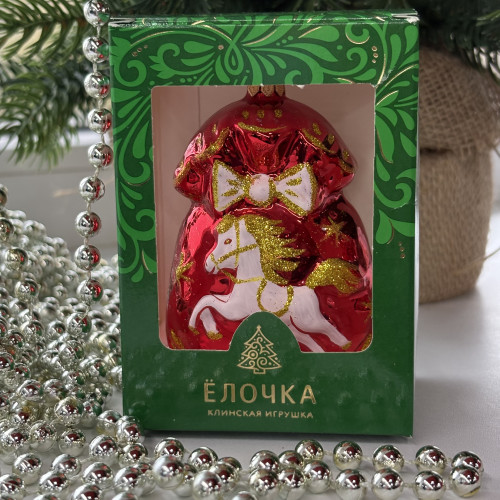 Ёлочное украшение Подарок 60 мм., красный, стекло, Ёлочка (С935/1)