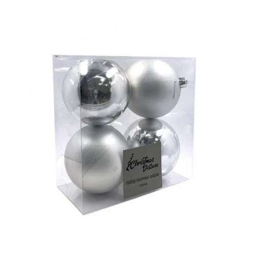 Набор пластиковых шаров Прага 100 мм., серебро, 4 шт., Christmas DeLuxe (87577)