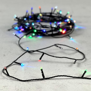 Светодиодная гирлянда 100 разноцветных LED ламп с RGB светодиодом, 10 м., 24V., черный силиконовый провод, IP54, Beauty Led (EST100-11-1RGB)