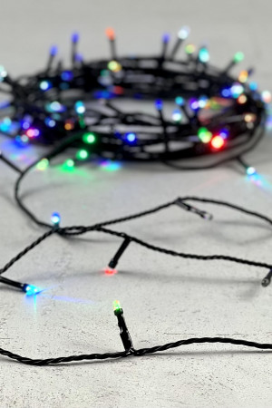 Светодиодная гирлянда 100 разноцветных LED ламп с RGB светодиодом, 10 м., 24V., черный силиконовый провод, IP54, Beauty Led (EST100-11-1RGB)