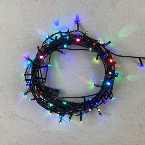 Светодиодная гирлянда 100 разноцветных LED ламп с RGB светодиодом, 10 м., 24V., черный силиконовый провод, IP54, Beauty Led (EST100-11-1RGB)