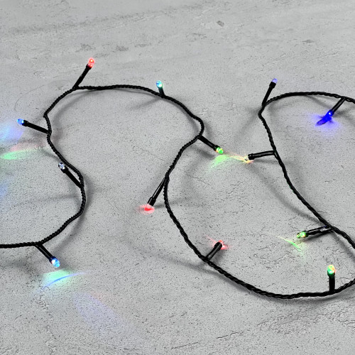 Светодиодная гирлянда 100 разноцветных LED ламп с RGB светодиодом, 10 м., 24V., черный силиконовый провод, IP54, Beauty Led (EST100-11-1RGB)