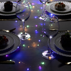 Гирлянда нить-роса 5 м., IP20, серебристая нить, 100 мульти LED, 2 режима, AAх3, Luazon Lighting (5198380)