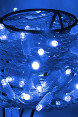Светодиодная нить 100 синих LED ламп, 10 м., 24В, статика, белый провод ПВХ, Teamprof (TPF-S10C-24V-CW/B)