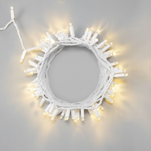 Светодиодная нить 10 м., 24 В, 100 LED, тепло-белая, белый провод каучук, LTC (ECO100-8-1WW)