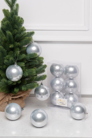 Набор пластиковых шаров Анет 80 мм., серебро перламутр, 6 шт., ЕлкиТорг (150315)