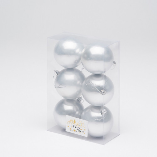 Набор пластиковых шаров Анет 80 мм., серебро перламутр, 6 шт., ЕлкиТорг (150315)