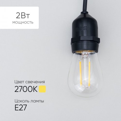 Лампа Филаментная H60 мм. 220В, цоколь E27, 2 Вт, Тепло-белая, 2700К, LTC (FLM27-2W-2WW)