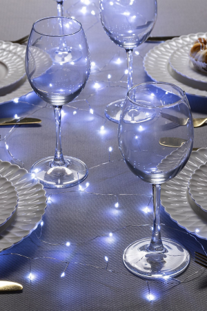 Гирлянда нить-роса 5 м., IP20, серебристая нить, 100 холодных белых LED, 2 режима, AAх3, Luazon Lighting (5198381)