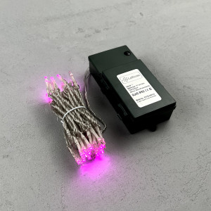 Светодиодная гирлянда 5 м., 3 батарейки типа D 4.5V, 50 LED ламп розового цвета, таймер, прозрачный провод, LTC (EST50-4W10-8P)