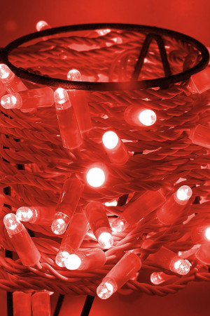 Светодиодная нить 100 красных LED ламп, 10 м., 24В, статика, белый провод ПВХ, Teamprof (TPF-S10C-24V-CW/R)