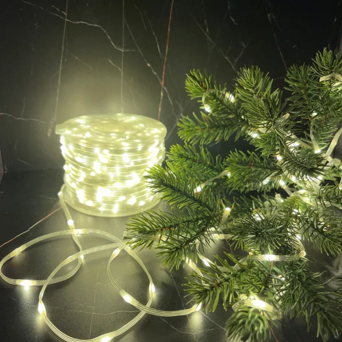 Светодиодная нить Роса 1000 теплых ламп, 50 м., плоский провод, прозрачный провод, Luca (89957)