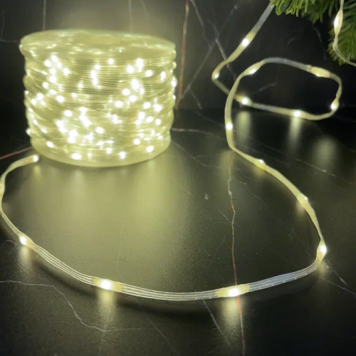 Светодиодная нить Роса 1000 теплых ламп, 50 м., плоский провод, прозрачный провод, Luca (89957)