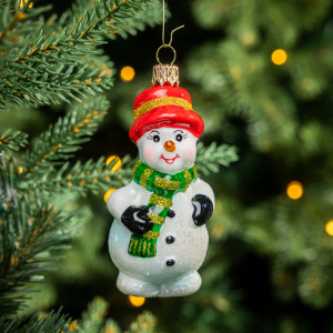 Елочное украшение Снеговик в шарфике, стекло, 10,5 см., 1 шт., Витус (59190)