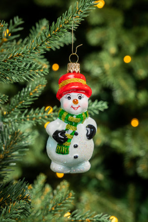 Елочное украшение Снеговик в шарфике, стекло, 10,5 см., 1 шт., Витус (59190)