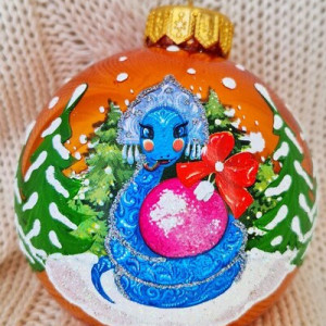 КУ-80-244022 Стеклянный шар Змея с шариком 80 мм., Коломеев