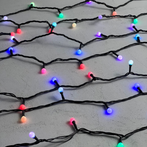 Светодиодная гирлянда шарики Fiesta, 10 м., 100 RGB LED  ламп 13 мм , черный ПВХ, LTC (RGB SB100-1-2RGB)