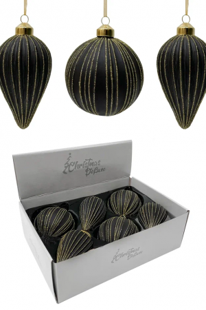 Набор винтажных стеклянных украшений Гротеск 100 мм., черный с золотом, 6 шт., Christmas DeLuxe (13159)